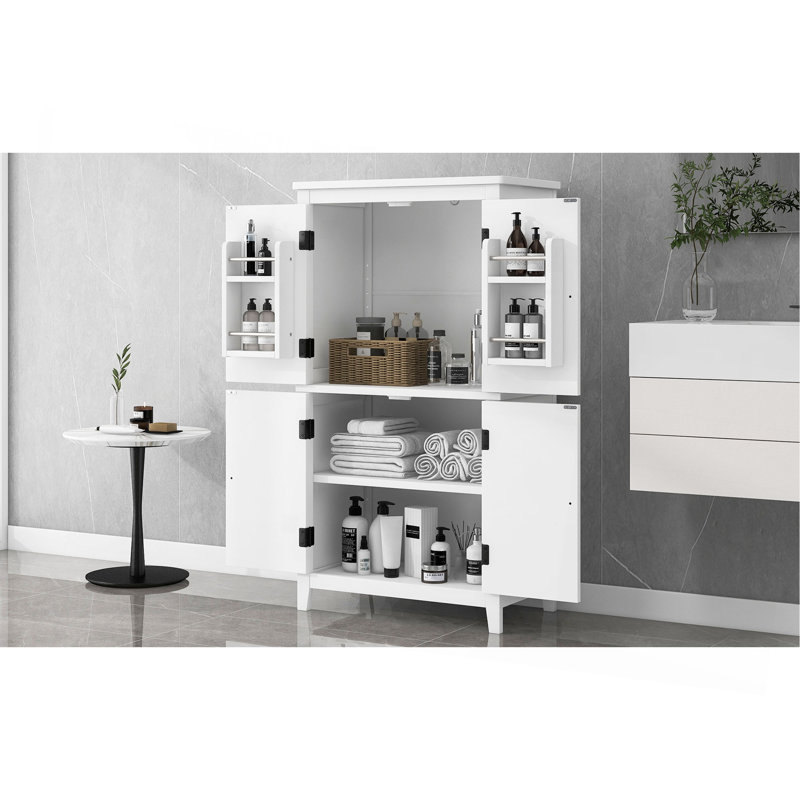 Armoire de rangement élégante pour salle de bain, unité de rangement pour salle de bain, armoire autoportante avec 4 portes, tablettes réglables, tablettes adaptables