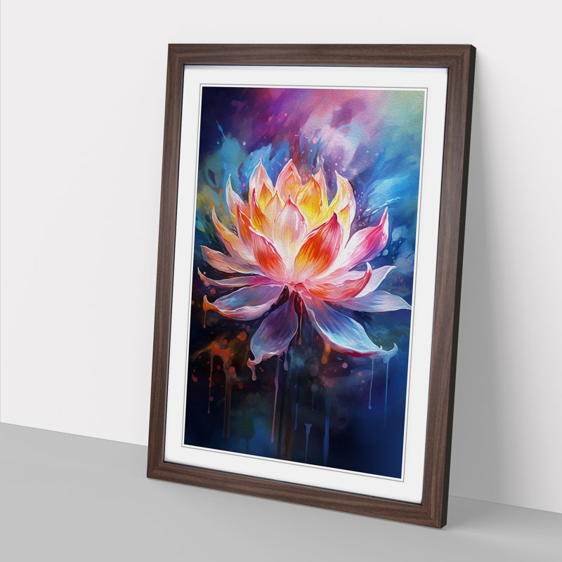 Lotus Flower Gestural - Single Picture Frame Print on Wood, Walnut Framed, 34cm H x 25cm W x 2cm D