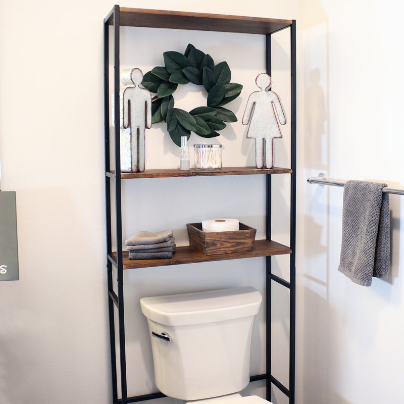 Broadoaks 3-Tier 71" H Industrial-Style Over-the-Toilet Shelf, Teak