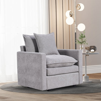 Comfy Chenille Fabric Upholstered Deep Single Seat Reading Armchair For Relaxing And Lounging In The Living Room
