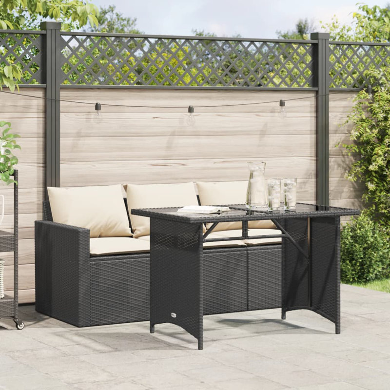 Latitude Run® 2 Piece Patio Dining Set With Cushions Poly Rattan - Black