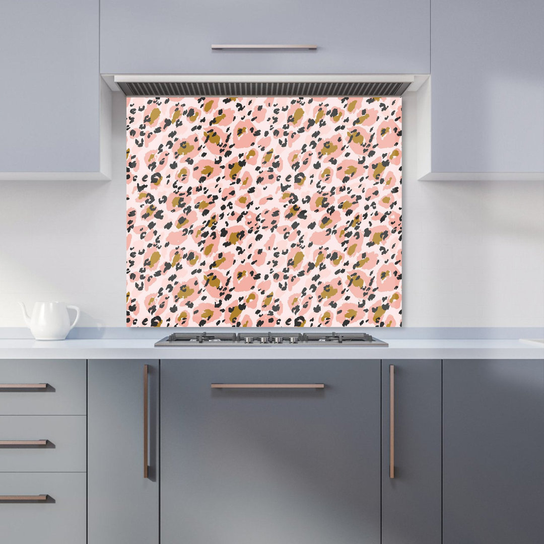 Hand Drawn Pink Leopard Print Premium Glass Kitchen Splashback W600mm x H750mm