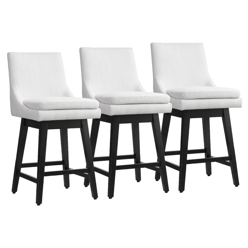 Aleksy Swivel Upholstered Counter Stool with Solid Wood Frame, White
