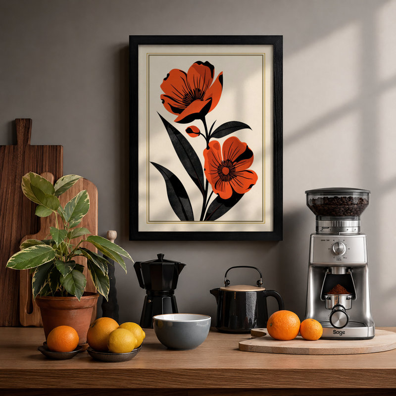 Double Bloom Botanical - Framed Print, A2 - 59.4 x 42.0 cm, Black