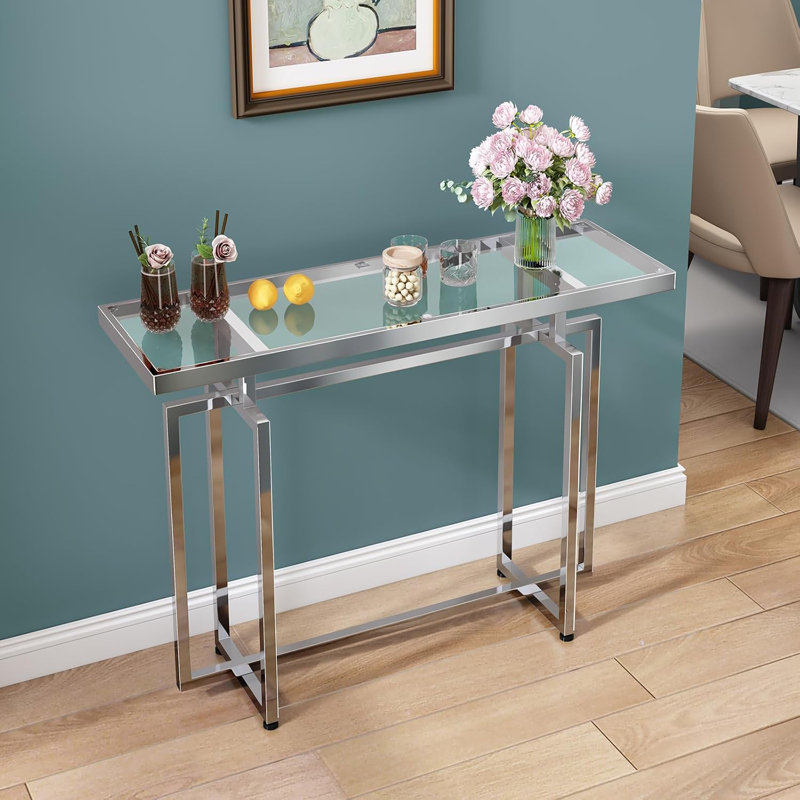 Silver Unique Style Entryway Console Table