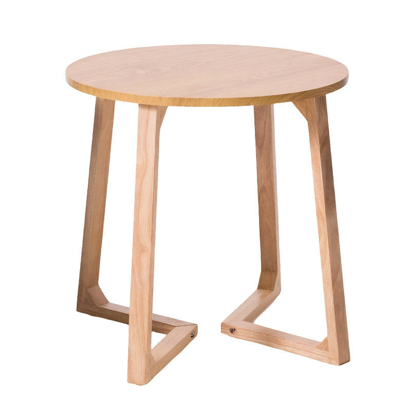Table de bout ronde de 24 po de conception moderne Mid-Century en bois massif avec pieds en forme de V, idéale pour les petits espaces de salon comme table basse ou table de chevet, chambres et chambres à coucher de couleur naturelle