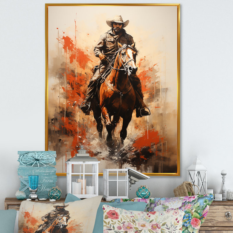 Rodeo Cowboy - Western Wall Art, Gold Floater Framed, 32" H x 24" W x 1" D