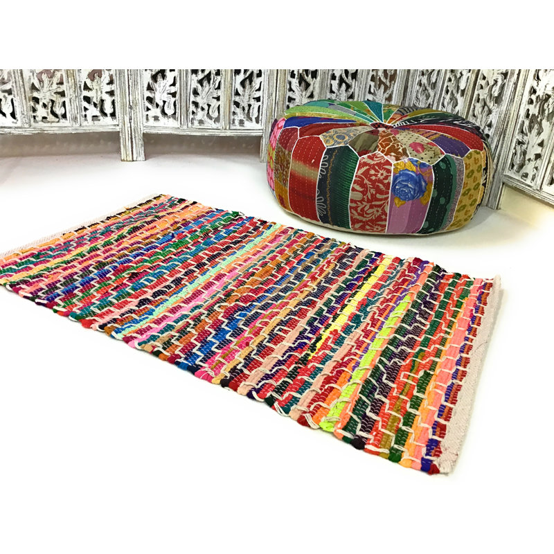Rossignol Geometric Cotton Hand Woven Area Rug, Rectangle 60 x 90cm