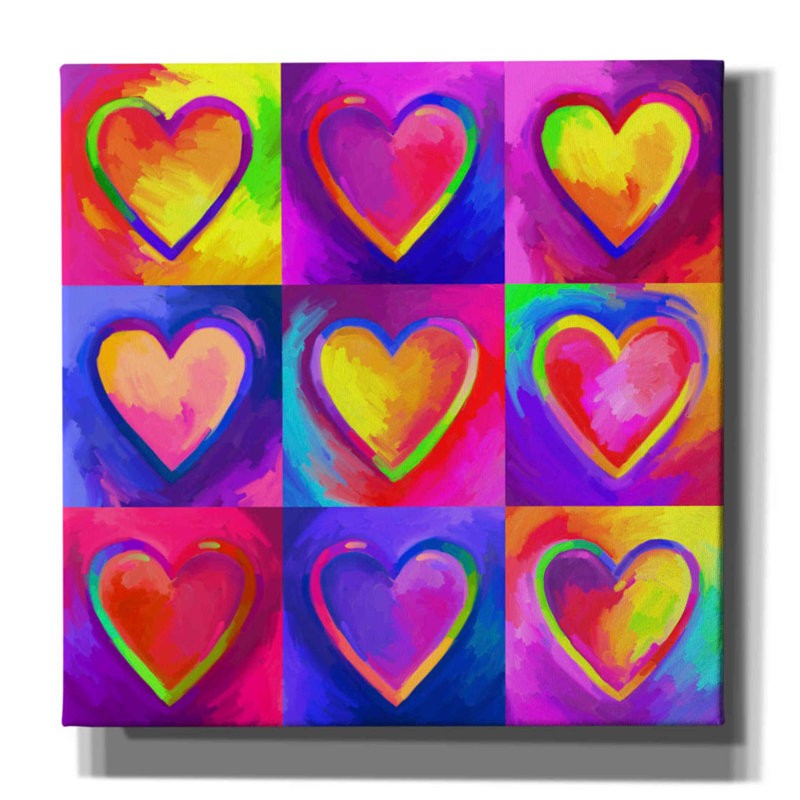 «Pop Art Heart 2» par Howie Green, art mural sur toile, H 37 po x l 37 po x P 1,5 po