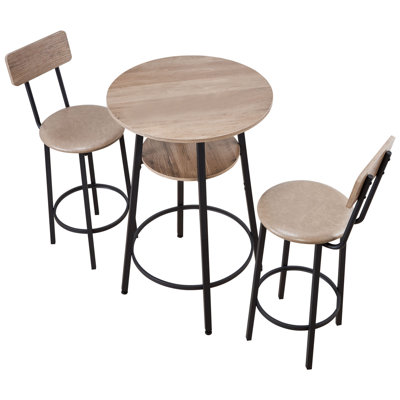 Bar Table, 3PCS 23.5″ Bars Tables Set, Bar Tables and Chair Set with Rounded Corner Design, Round Pub Table with Two Stools for Office Desk, Breakfast by Latitude Run