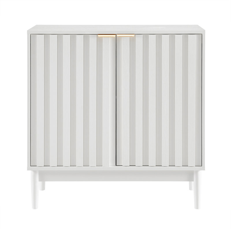 Kharri 31.5" Fluted Door Sideboard Buffet Cabinet — Modern Rustic 2-Door Accent Cupboard w/ Adjustable Shelf, Solid Wood Turned Legs & Gold Hardware for Dining Room, Entryway, Living Room Console (White, 150 lb cap)