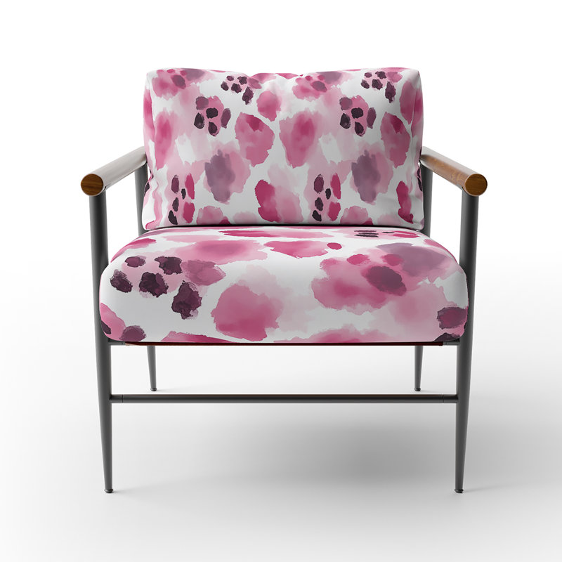 Chaise rembourrée à imprimé animal filles - léopard rose doux, Bras ronds bruns