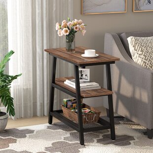 TribeSigns Tribesigns Wood End Table, 2-Drawer Narrow Solid Side Table Slim  Chair Side Table, No Assembly Required, Finished Back, Walnut