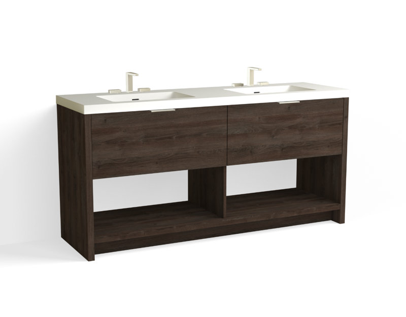 Vista 72" W Freestanding Double Bathroom Vanity, White Matte, Biondo/Matte Black, 8" Widespread
