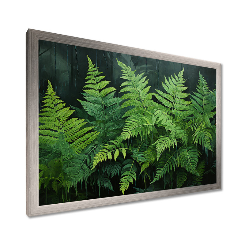 Fougères vertes émeraude I - décoration murale plantes, H 30 po x l 40 po x P 1,5 po, Cadre simple argenté