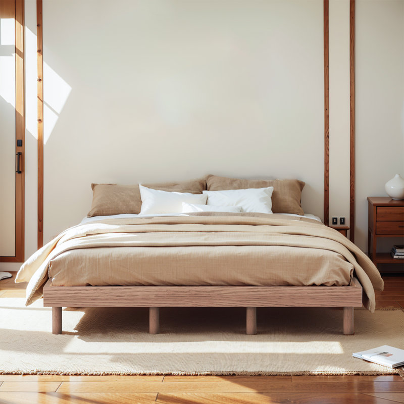 Sleek Modern Floating Platform Bed Frame, Walnut, Queen