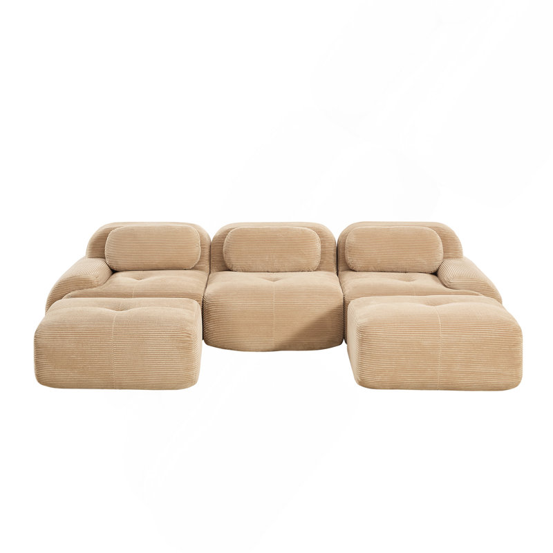 Canapé d'angle modulaire en forme de U, en velours côtelé haut de gamme. Aucun assemblage requis. Conception antidérapante. Convient aux animaux de compagnie. Accoudoirs courbés extra-larges. Mousse haute résilience 32D. Parfait pour le salon, la chambre ou le bureau. Couleur camel.