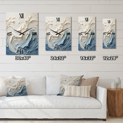 White And Blue Wave Papercut Style - Coastal Metal Wall Clock