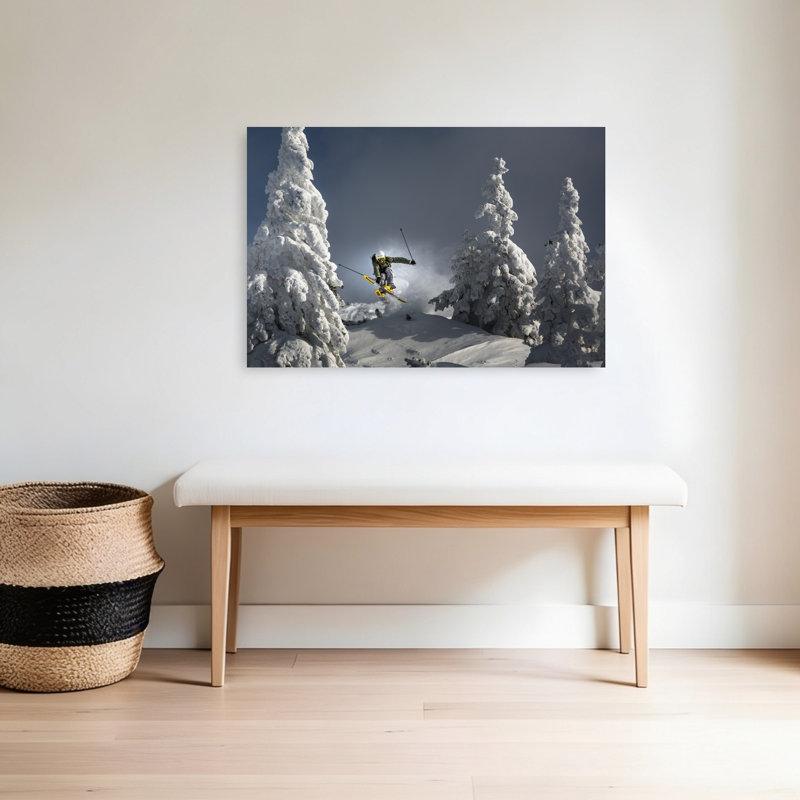 Skier Mid-Air Jump Abstract Contemporary Landscape Mountain Wall Art Print, 60.96cm H x 91.44cm W