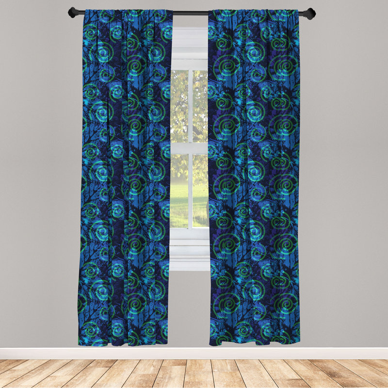 East Urban Home Abstract 4-Panel Curtains, Imprints Pattern of Leafs Blue Indigo and Green 77012, 56'' W x 63'' L
