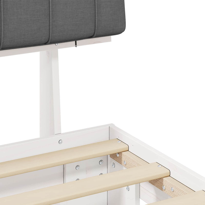 Solid Wood Bed Frame, 200 x 200cm, White/Light Grey