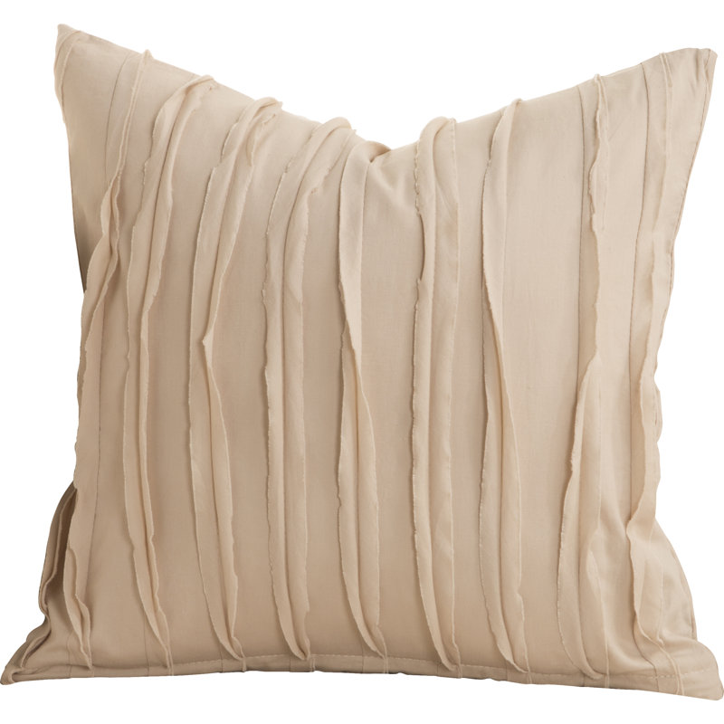 Tattered Ruffled Cotton Throw Pillow, 16" x 16", Almond