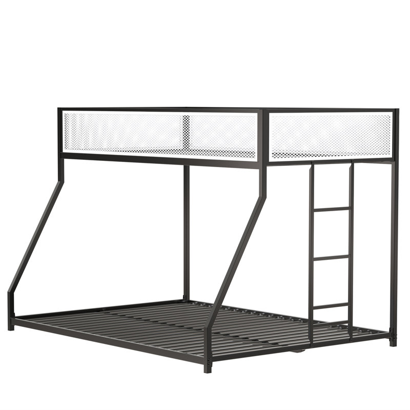 Adam Twin Twin Bunk Bed Metal Black With White Mesh Guard Rail For Kids And Adult, Low Profile And Easy Climbing With Stable Ladder