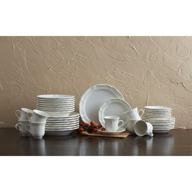 French Countryside Cream 40-Piece Porcelain Dinnerware Set, Service for 8
