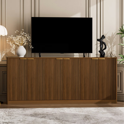 Buffet ondulé moderne de 67 pouces, armoire de rangement à contour courbé, armoire à 6 portes avec fonction de rangement, convenant à la cuisine / chambre à coucher / salon, noyer, L 67,0 po x l 15,7 po x H 27,7 po