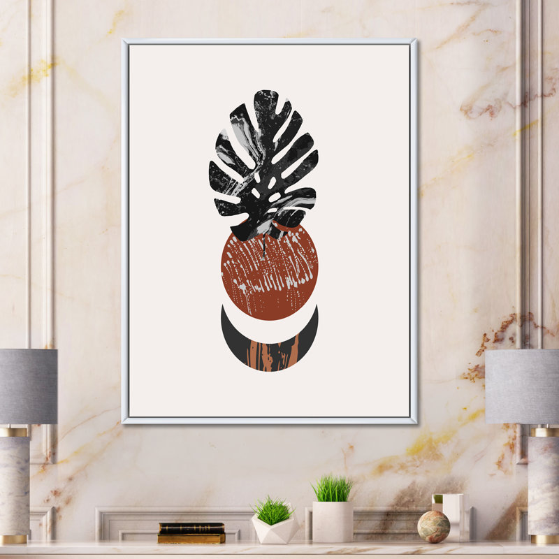 Abstact Minimal Sun Moon and Tropical Palm Leaf II - impression sur toile, H 20 po x l 12 po x p 1 po, Toile blanche encadrée