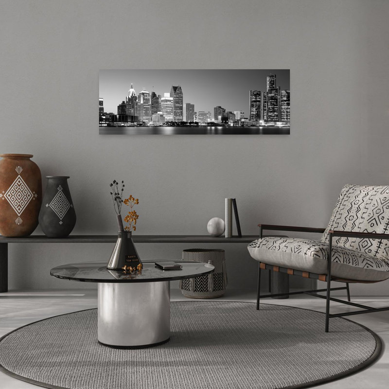 City at the waterfront Lake Erie Detroit Wayne County Michigan USA 1 Piece Wrapped Canvas Panoramic Wall Art