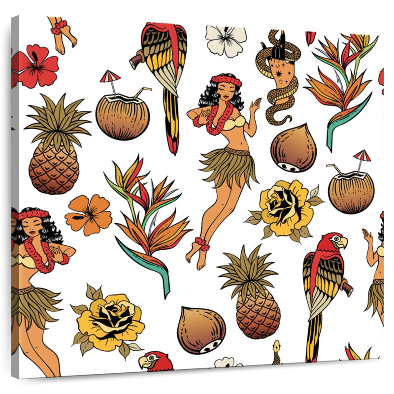 Motif hawaïen tropical Kerner, H 33 po x l 33 po