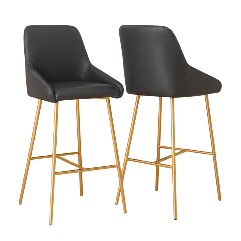 Sloane 26" Black & Gold Faux Leather Counter Stool (Set of 2), Black