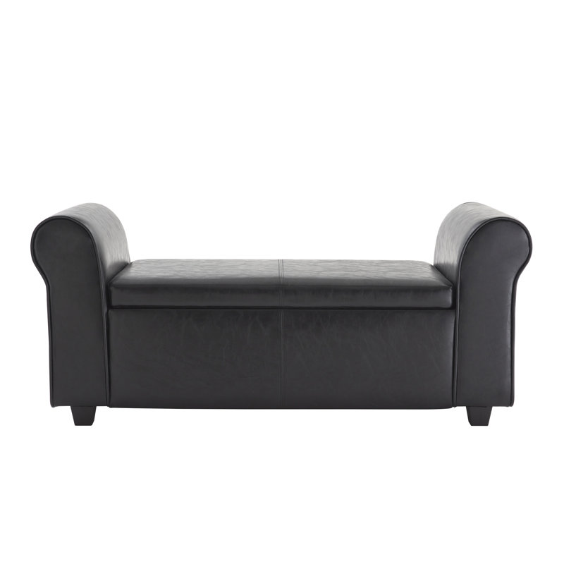 Audris Faux Leather Storage Ottoman Bench, Black