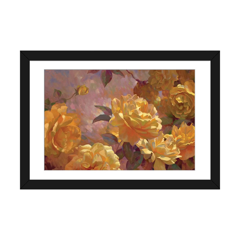 « golden lueur », peinture sur toile tendue, H 24 po x l 32 po x P 1 po, Papier d'art encadré noir