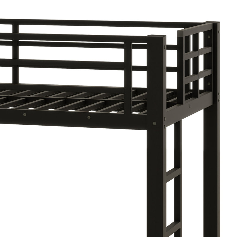 Metal Loft Bed With Ladder And Guardrails, Twin