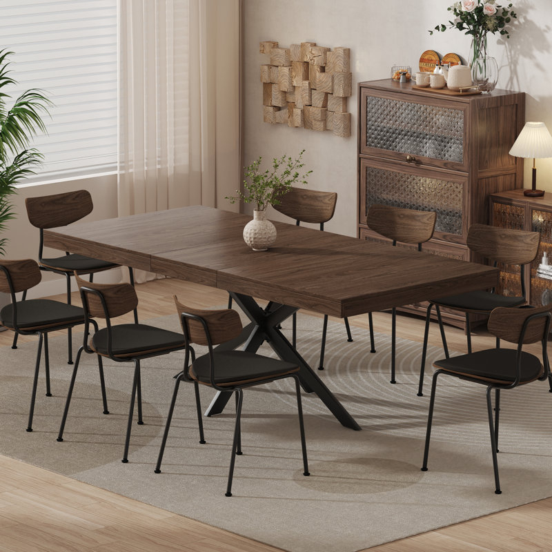 Table de salle à manger extensible Averni, Noyer grain vertical (avec rangement)