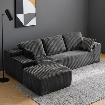104" L-Shaped Cloud Sectional Sofa with Oversized Chaise, Compression-Boneless Sofa,Modular 3-Seater Corduroy Couch for Living Room & Bedroom, Deep Seat No Assembly Required (gray, L Shape with left FacingChaise)