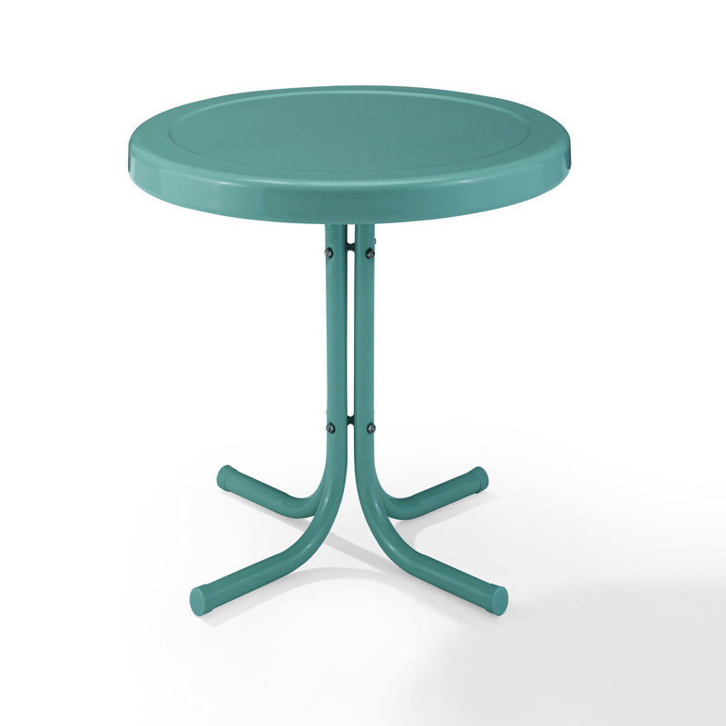 Alanna Round Metal Outdoor Side Table , 22'' in. W 22'' in. D, Pastel Blue Satin