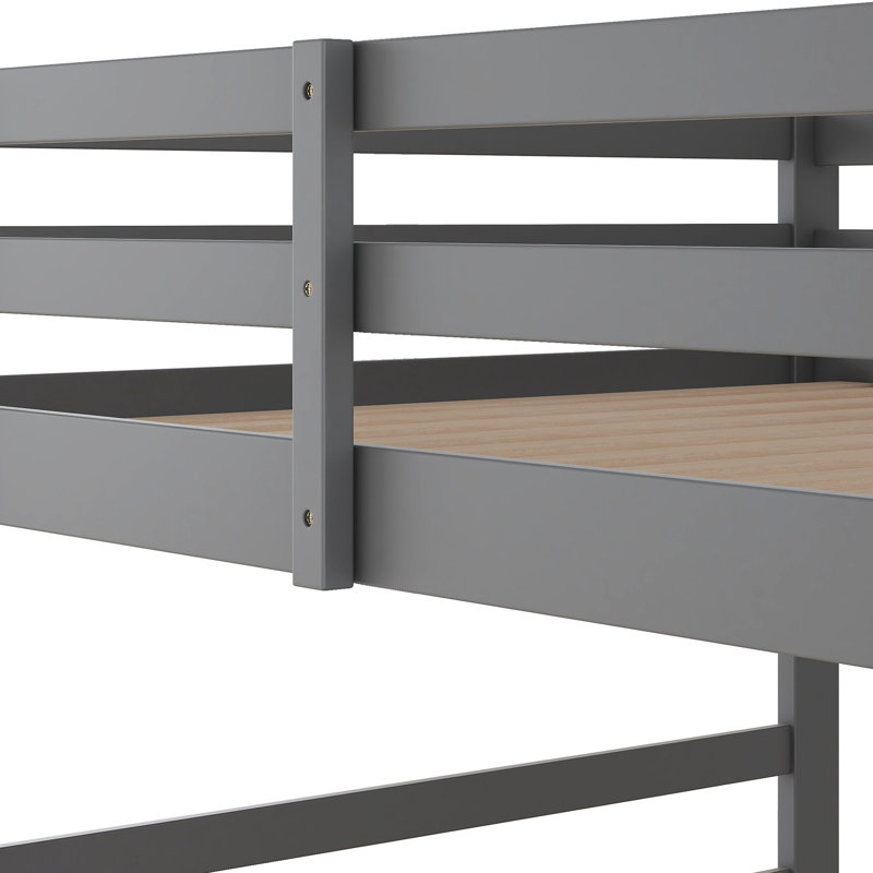 Lit double au-dessus d'un lit superposé en bois gris et massif, rehausse l'apparence de la chambre à coucher, la fabrication en bois, la fonction et s'adapte facilement à deux matelas