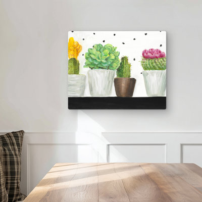 Mini Cactus and Succulents - Exotic White Metal Print Decor