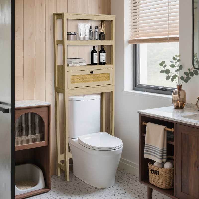 Rangement autoportant au-dessus de la toilette de 63 po H, Brun