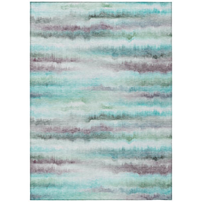 Machine Washable Indoor/Outdoor Xhevrie Teal Rug