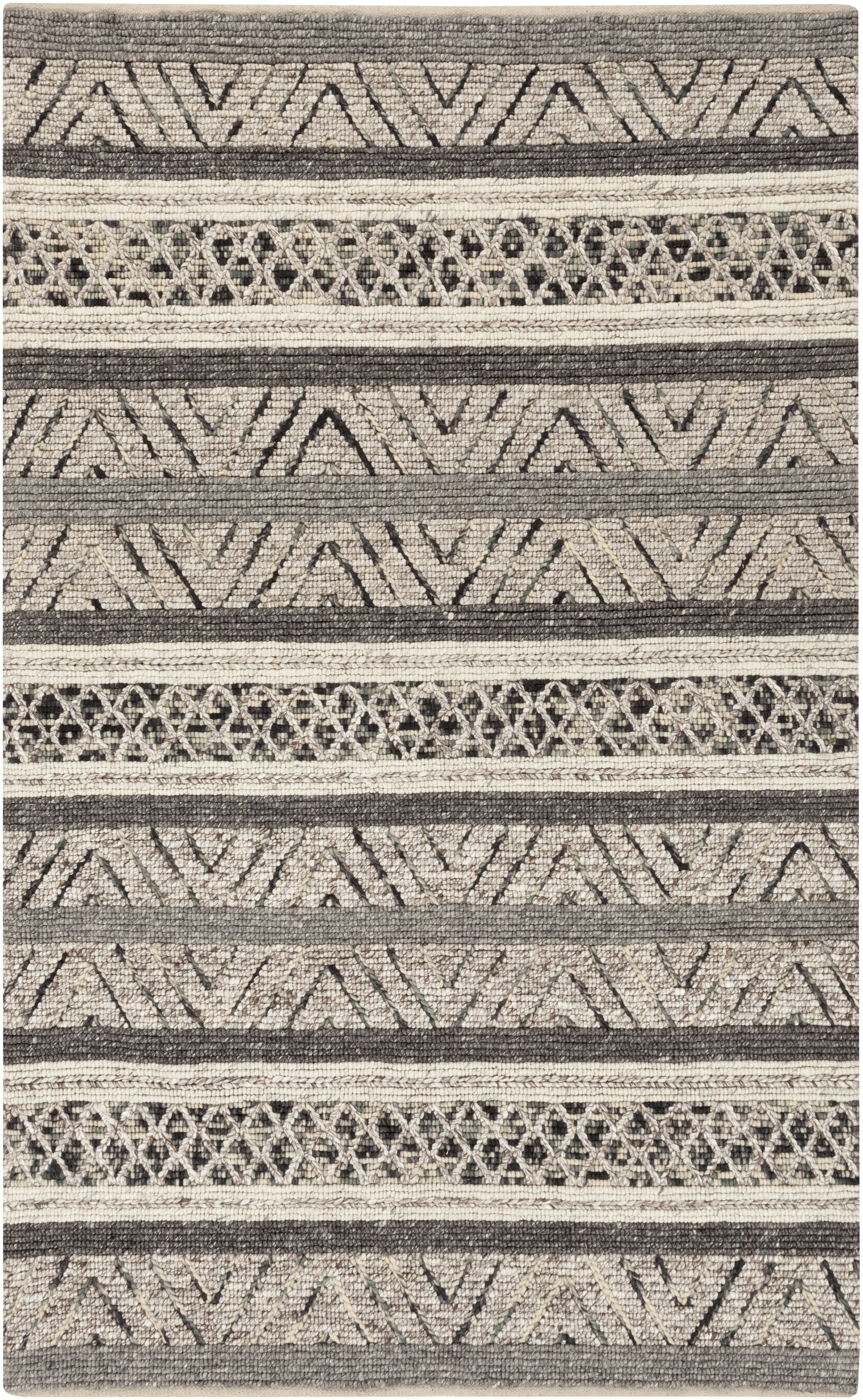 Shredded Rug Union Rustic Lloyd Striped Handmade Flatweave Shag Gray/Ivory Area Rug ...