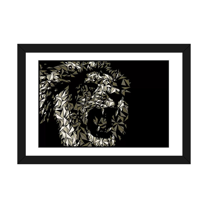 « lion », impression sur toile, H 24 po x l 32 po x P 1 po, Papier d'art encadré noir