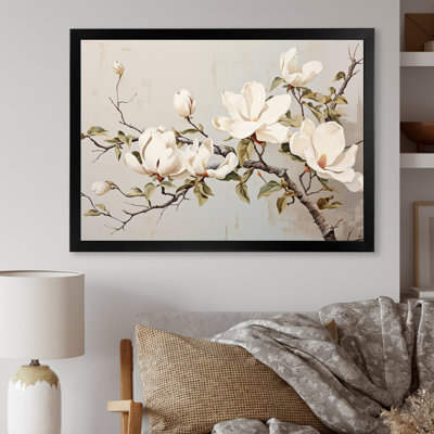 «Magnolias fleur beige II» sur toile imprimée