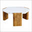 Table basse hexagonale moderne de 31 pouces avec surface en marbre durable et base triangulaire stable, parfaite pour les espaces de vie contemporains.