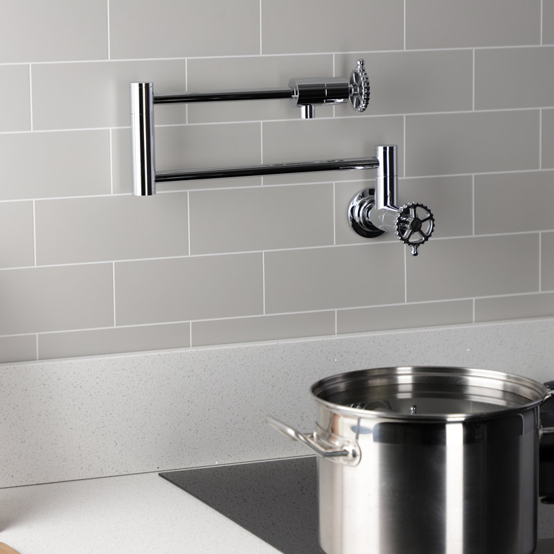 Kingston Brass Fuller Two-Handle 1-Hole Wall Mount Pot Filler Faucet, Polished Chrome