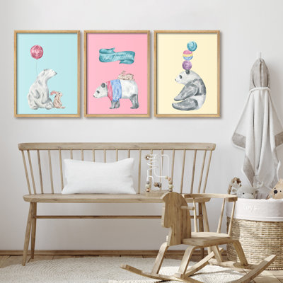 Reproduction de chambre de bébé bleu sarcelle, ours jaune, animaux, reproduction d'art encadrée, affiche, chambre d'enfant, petit art mural