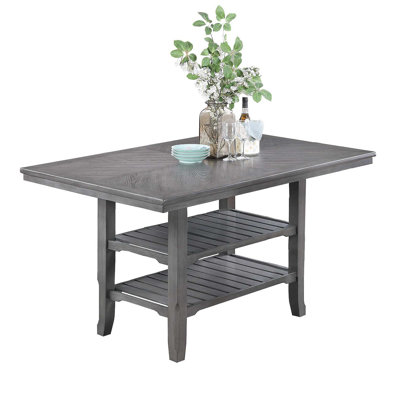 Modern Unique 1Pc Dining Table 2-Shelves Rubber Wood Counter Height Table Dining Room Furniture